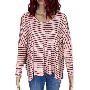 Free People Pandoras Box Striped Tee Small Red Pink Oversized Boxy